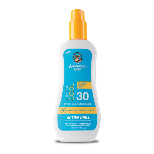 australian gold, fresh, cool, spray gel, lozione idratante, spf 30, protezione 30, Prodotti solari,  Creme solari,  Protezione solare, Prodotti solari per pelle sensibile, Solari anti-invecchiamento