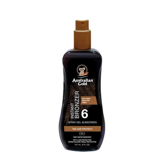australian gold, gel spray abbronzante, protezione 6, spf 6, Prodotti solari,  Creme solari,  Protezione solare, Crema solare corpo, Prodotti solari per pelle sensibile, Solari anti-invecchiamento