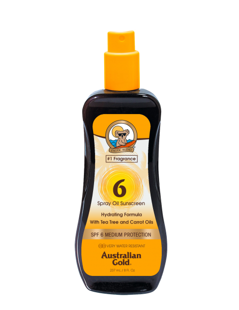 australian gold, olio spray, Olio solare,  spf 6, protezione 6, Prodotti solari,  Creme solari,  Protezione solare, Prodotti solari per pelle sensibile, Solari anti-invecchiamento
