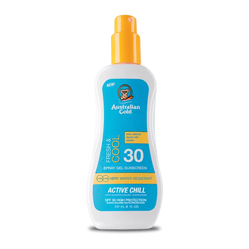 australian gold, fresh, cool, spray gel, lozione idratante, spf 30, protezione 30, Prodotti solari,  Creme solari,  Protezione solare, Prodotti solari per pelle sensibile, Solari anti-invecchiamento